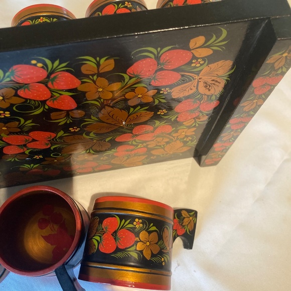 Vintage set “Strawberry” Russian Hand-Painted Khokhloma - Picture 6 of 8